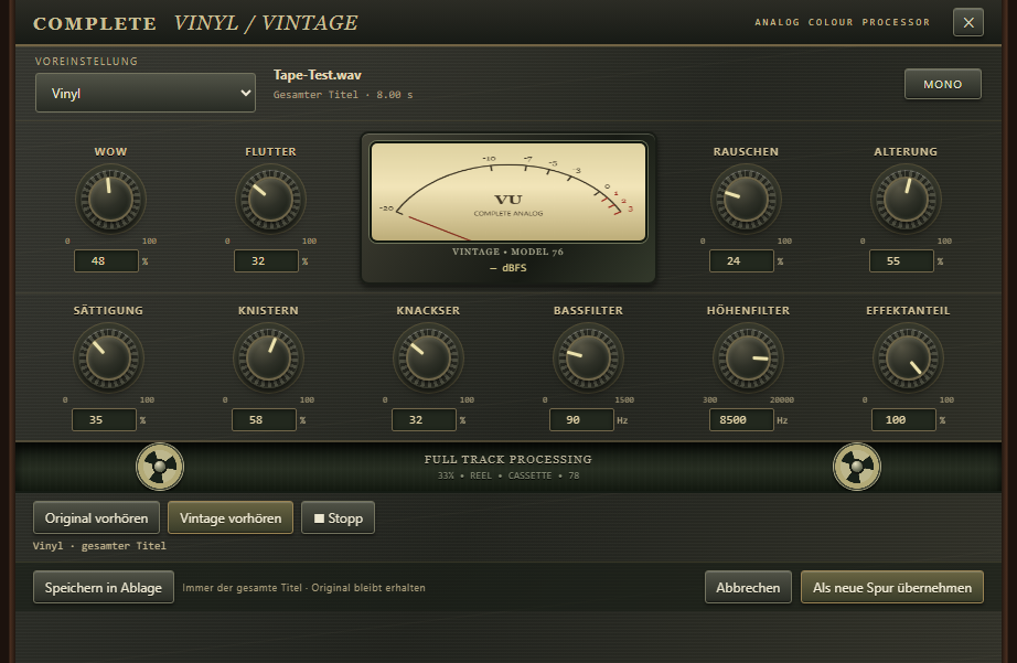 Originalansicht des Vinyl- und Vintage-Effekts in Complete-Audio